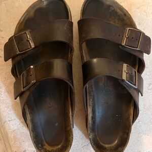 Birkenstock Dark Brown Two Strap Leather